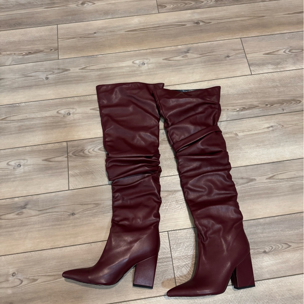 Thigh high burgundy boots sz 10